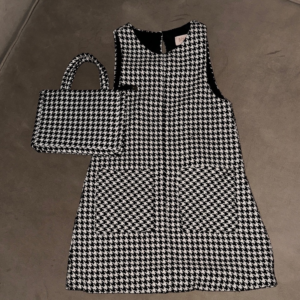 Black and White Houndstooth Dress with Matching Bag